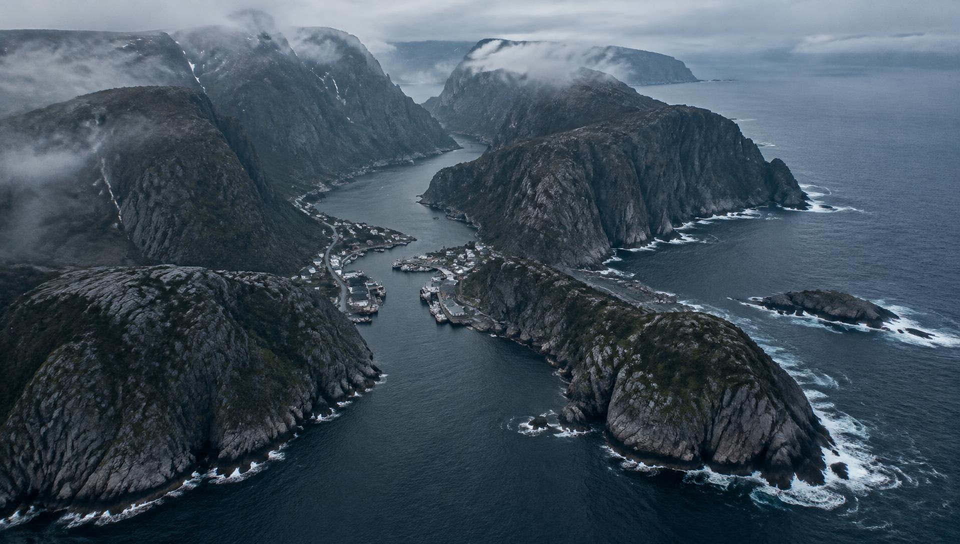 Newfoundland coastline and working harbour